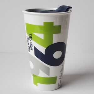 Tim Hortons 2016 Ceramic Travel Coffee Tumbler Brewing Smiles Since 1964